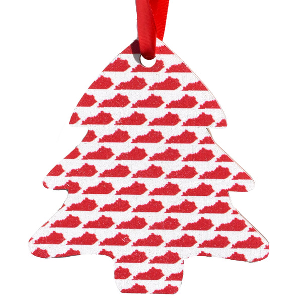 Tree with Red Kentucky Shapes Printed Wooden Ornament
