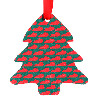 Green Tree with Red Kentucky Shapes Printed Wooden Ornament
