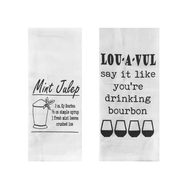 Derby Party Tea Towels Set of 2 - Louavul Say It Like You're Drinking Bourbon & Mint Julep Recipe