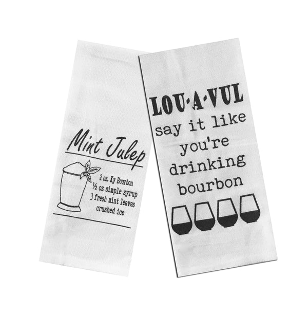 Derby Party Tea Towels Set of 2 - Louavul Say It Like You're Drinking Bourbon & Mint Julep Recipe