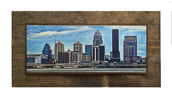 Artsy Blue Louisville Skyline Wooden Art