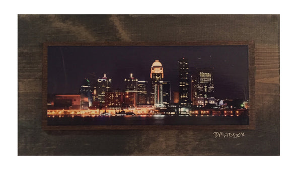 Louisville Waterfront Skyline at Night Wooden Art