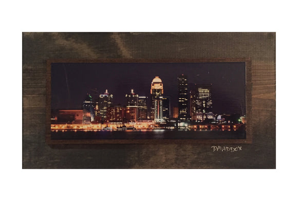 Louisville Waterfront Skyline at Night Wooden Art