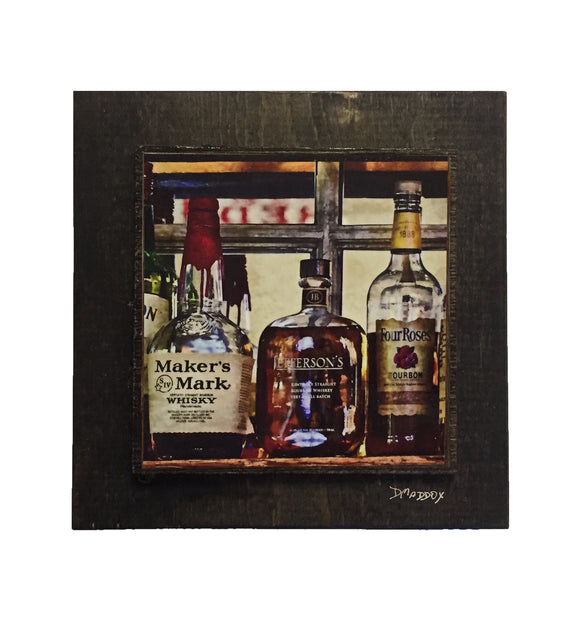 Bourbon Bottles in Butchertown Wooden Art
