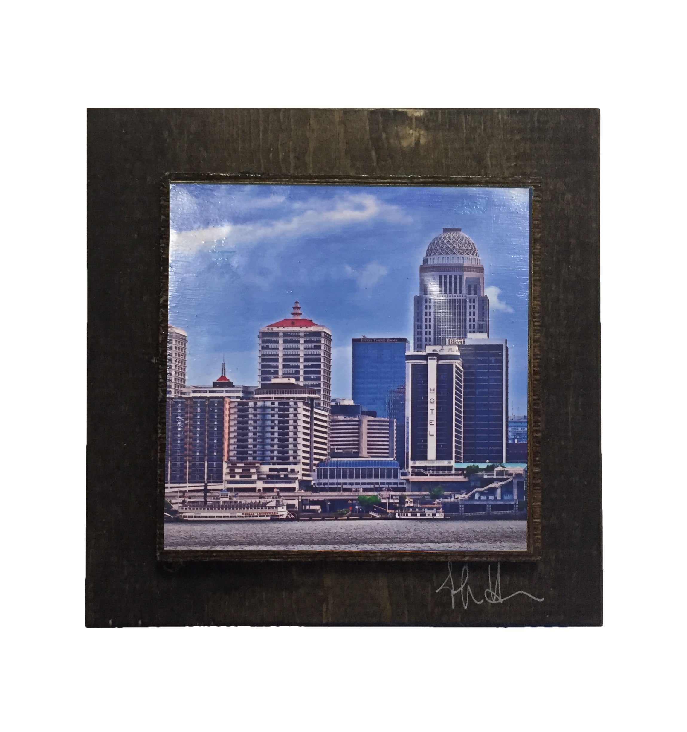 Louisville Vintage Blue Skyline Wooden Art