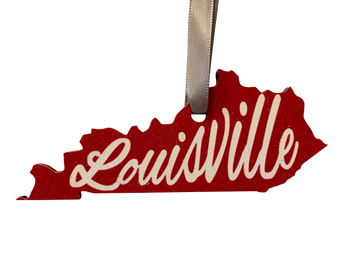 Kentucky Shaped Louisville Script Wooden Ornament