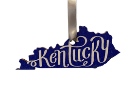 Kentucky Script Blue and White Wooden Ornament