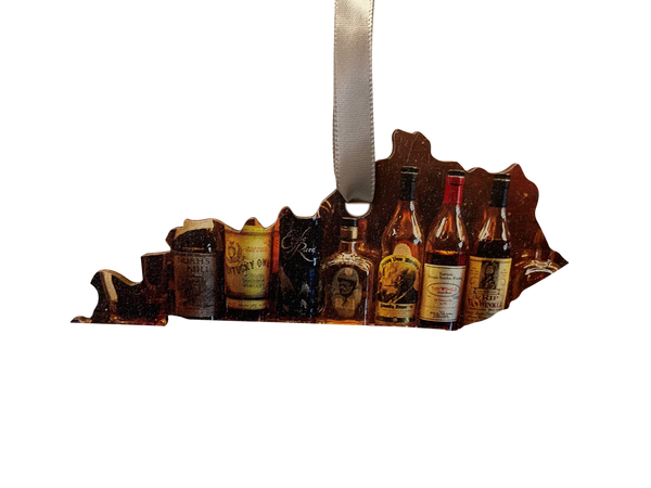 Kentucky Shaped Bourbon Bottles with Pappy's  Wooden Ornament