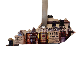 Kentucky Shaped Bourbon Bottles with Knob Creek  Wooden Ornament