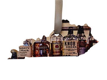 Kentucky Shaped Bourbon Bottles with Knob Creek  Wooden Ornament
