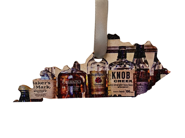 Kentucky Shaped Bourbon Bottles with Knob Creek  Wooden Ornament