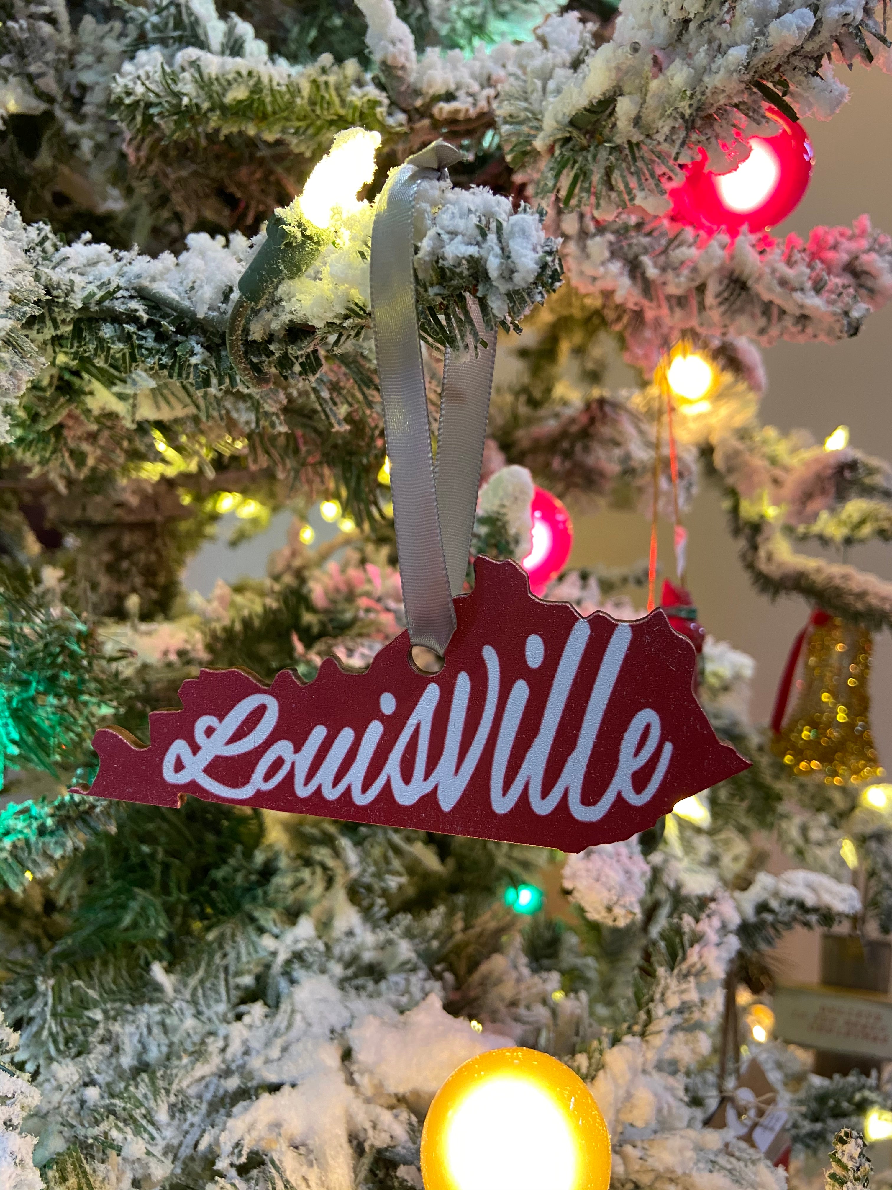 Kentucky Shaped Louisville Script Wooden Ornament