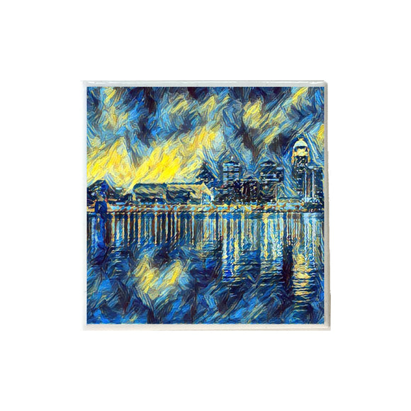 Louisville Starry Night Skyline Deco Ceramic Coaster