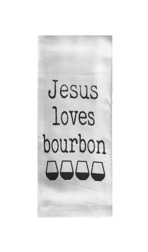 Jesus Loves Bourbon Tea Towel