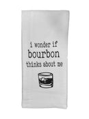 I Wonder If Bourbon Thinks About Me Tea Towel in White-3