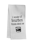 I Wonder If Bourbon Thinks About Me Tea Towel in White-6