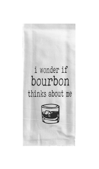 I Wonder If Bourbon Thinks About Me Tea Towel in White