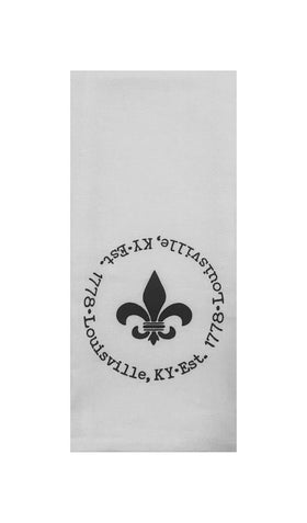 Round Fleur de Lis Tea Towel in White