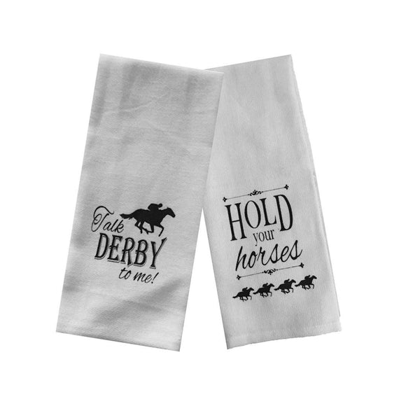Derby Party Tea Towels Set of 2 - Talk Derby To Me & Hold Your Horses…