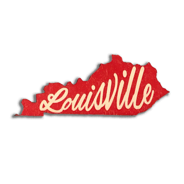 Kentucky Shape Louisville Red and White Wooden Magnet