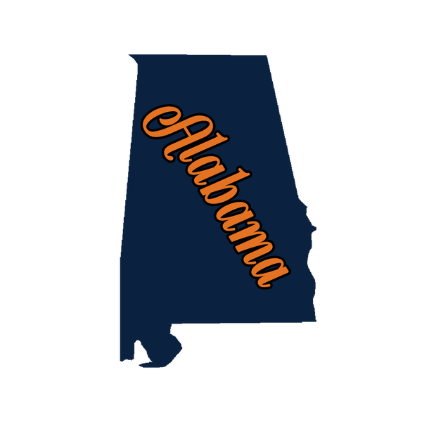 Alabama Script Navy and Orange Wooden Magnet