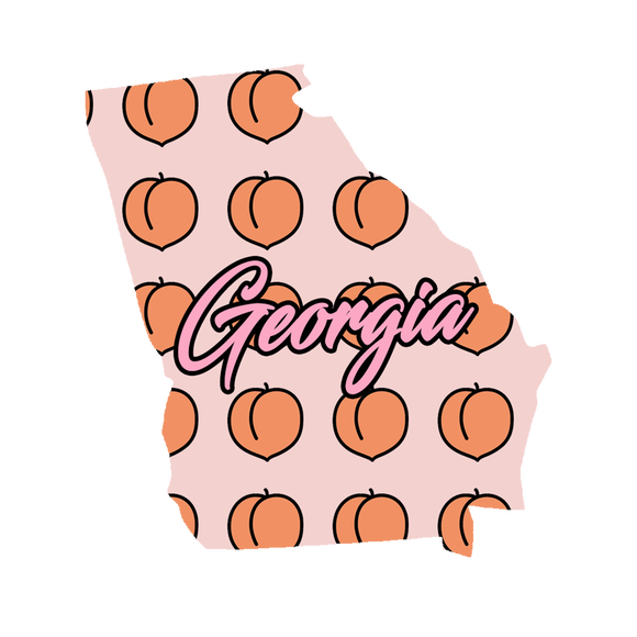 Georgia Script with Peaches Wooden Magnet