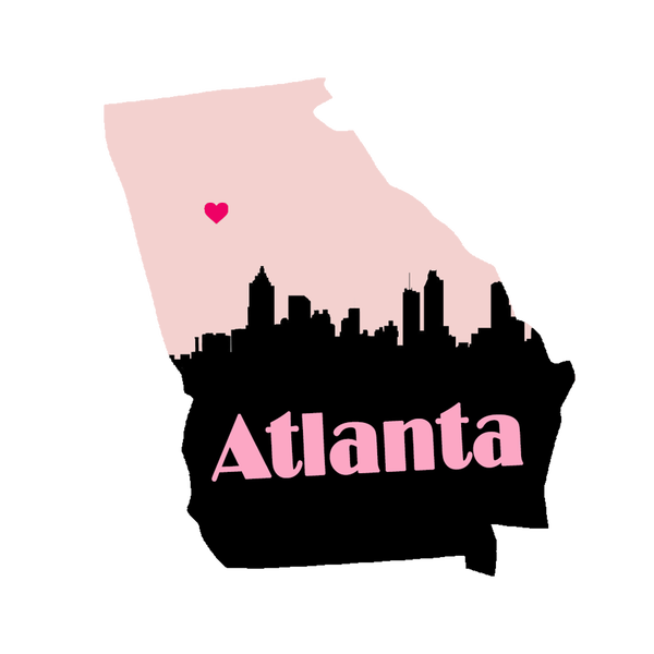 Georgia Shape Atlanta Skyline in Pink Wooden Magnet