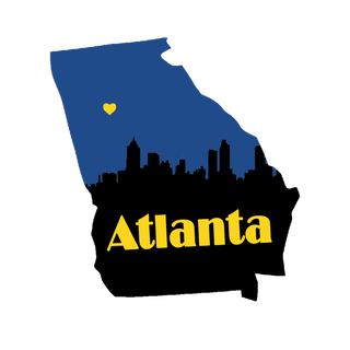 Georgia Shape Atlanta Skyline in Blue Wooden Magnet
