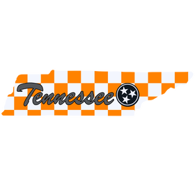 Tennessee Script in Orange and White Checkerboard Wooden Magnet