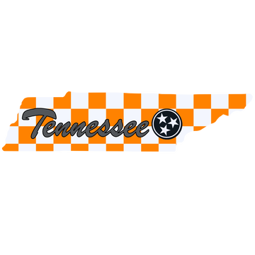Tennessee Script in Orange and White Checkerboard Wooden Magnet