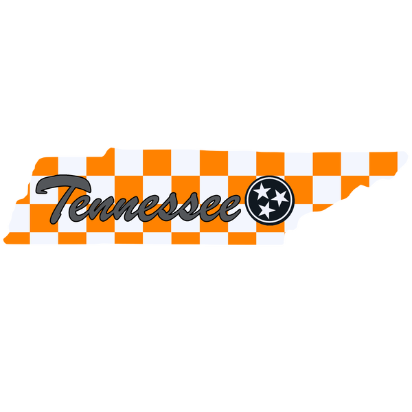 Tennessee Script in Orange and White Checkerboard Wooden Magnet
