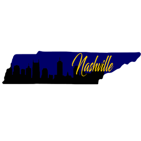 Tennessee Shape Nashville Skyline in Blue and Yellow Wooden magnet