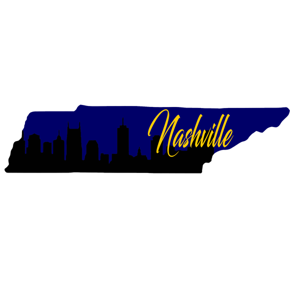 Tennessee Shape Nashville Skyline in Blue and Yellow Wooden magnet