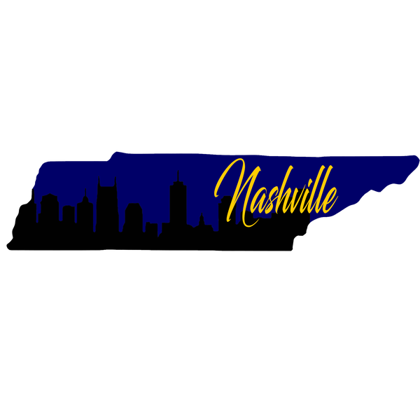 Tennessee Shape Nashville Skyline in Blue and Yellow Wooden magnet