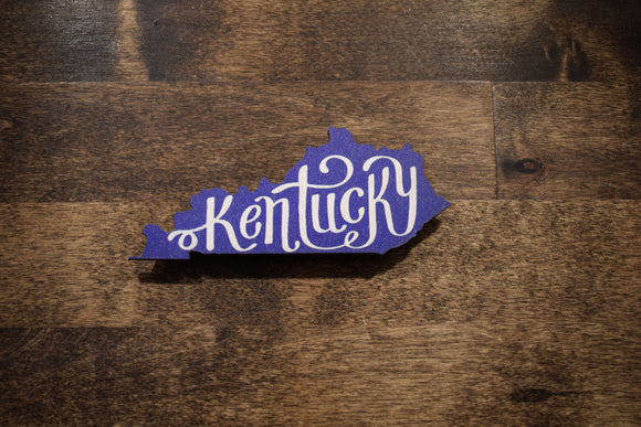 Kentucky Shape with Blue and White Kentucky Script Magnet