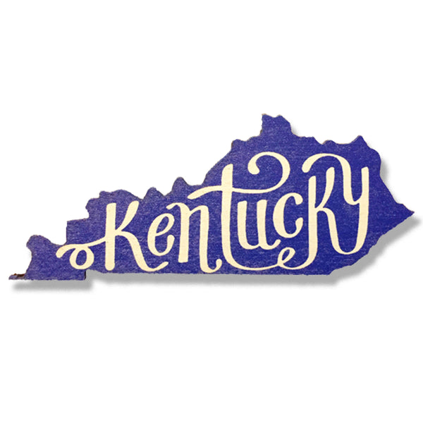 Kentucky Shape with Blue and White Kentucky Script Magnet