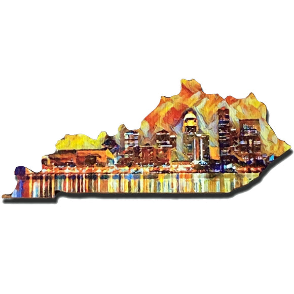 Louisville Golden Night Skyline Kentucky Shaped Wooden Magnet