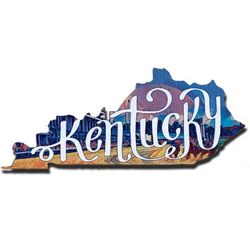 Derby Scene with Script Kentucky Shaped Wooden Magnet