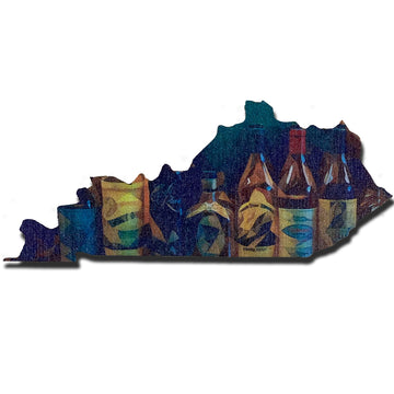 Bourbon Bottles Classic Deco Kentucky Shaped Wooden Magnet