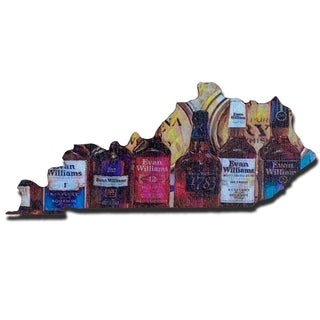 Bourbon Bottles Evan Williams Kentucky Shaped Wooden Magnet