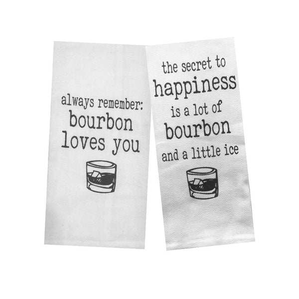 Bourbon Tea Towels Set of 2 - Always Remember Bourbon Loves You & The Secret To Happiness