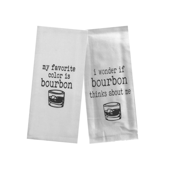 Bourbon Tea Towels Set of 2 - My Favorite Color is Bourbon & I Wonder If Bourbon Thinks About Me