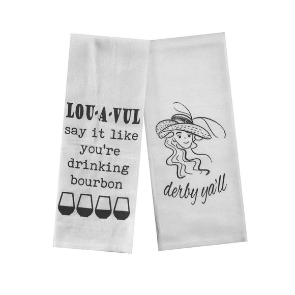 Derby Party Tea Towels Set of 2 - Louavul Say It Like You're Drinking Bourbon & Derby Ya'll